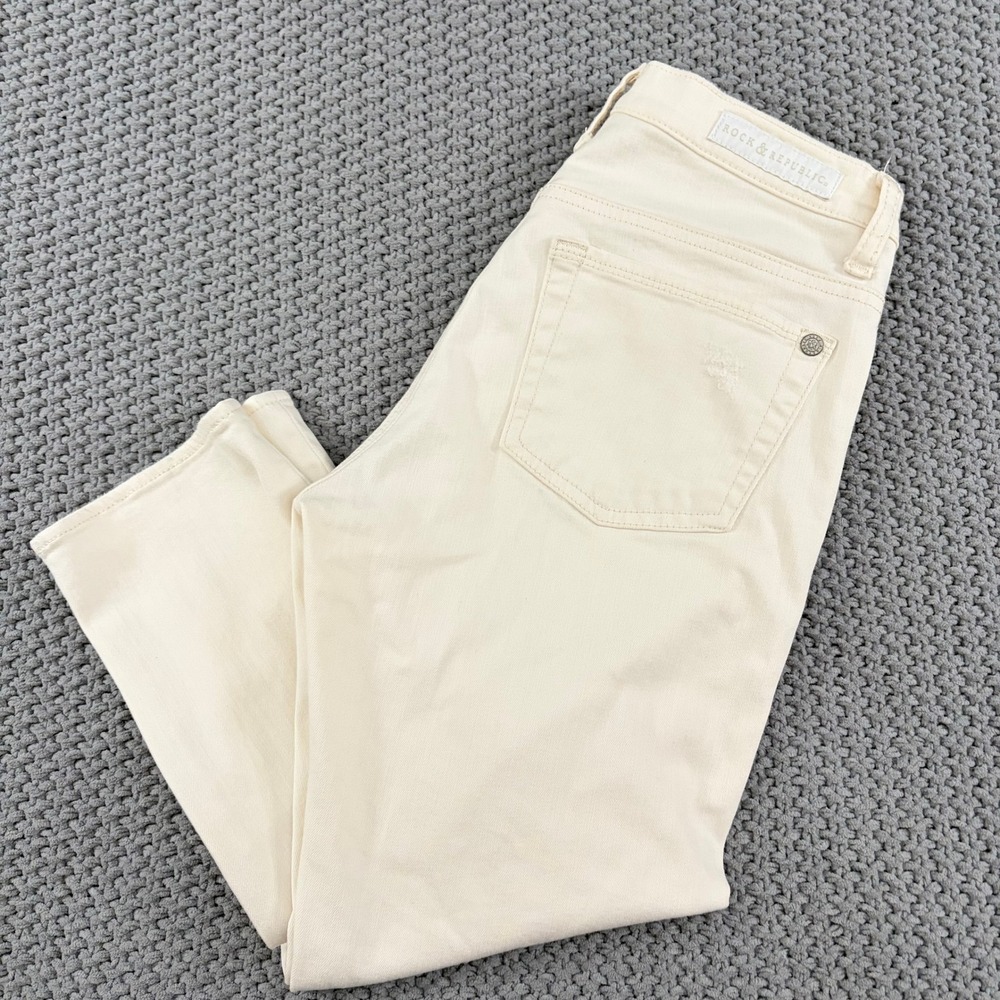 Rock & Republic Berlin Creamy Off White Skinny Denim Jeans Women Size 8